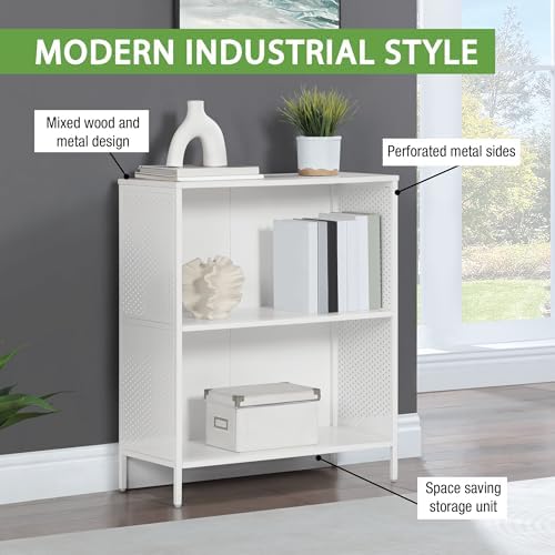 OSP Home Furnishings Ace Contemporary Modern Storage Bookcase with Shelves, 2 Shelves, White Finish
