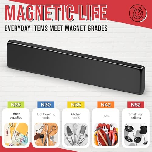 FINDMAG Black Magnetic Strip, Neodymium Magnets, 12 Pack, 2.36x0.39x0.12in
