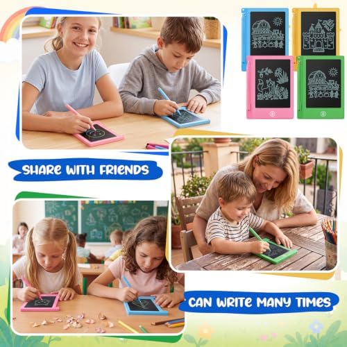 Nezyo 16 Pieces 4.5 Inch Mini LCD Writing Tablet for Kids Electronic Doodle Board Colorful Drawing Tablet Bulk Erasable Writing Pad Reusable Learning Gift for Girls Boys Party Favor(4 Colors)