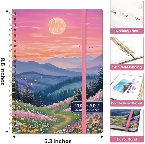 Planner 2026-2027, Jul 2026-Jun 2027 Academic Monthly & Weekly Planner | 6.3" x 8.5" Hardcover Pretty Calendar Planner for Women, Spiral Organizer for School Office Home Supplies, Dreamscape Hills