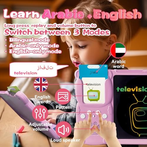 Talking Flash Cards with Writing Tablet - Arabic English, Pink