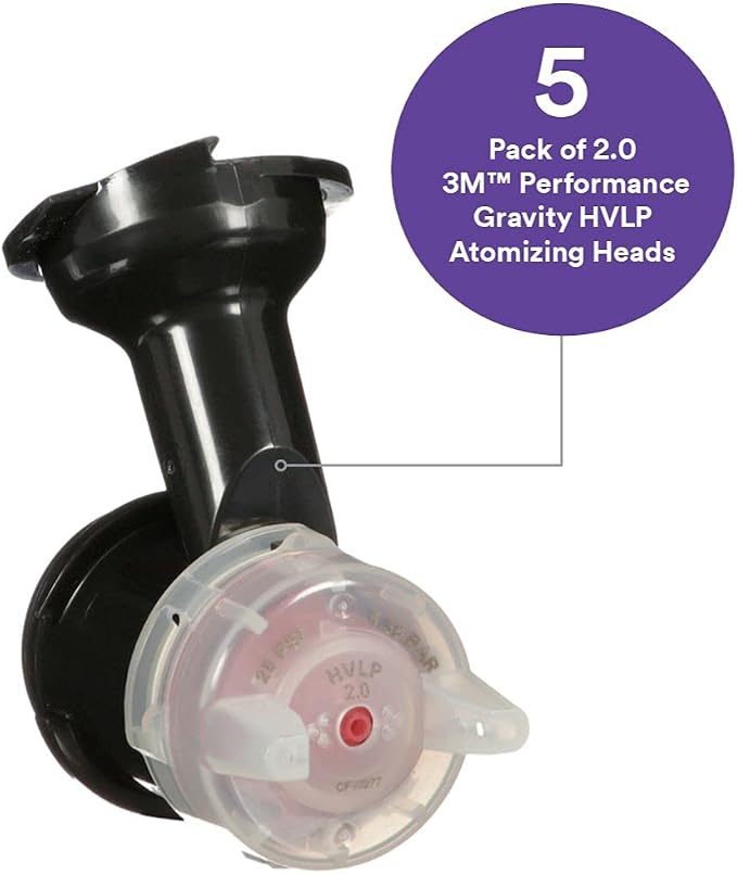 3M Performance Gravity HVLP Atomizing Head Refill Kit, 26720 | Red; 2.0; for use with Performance Spray Gun and PPS 2.0 Paint Cups; 5 Pack