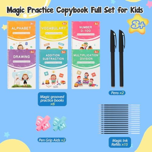 Magic Grooved Writing Practice Books for Kids, Reusable Tracing Workbooks