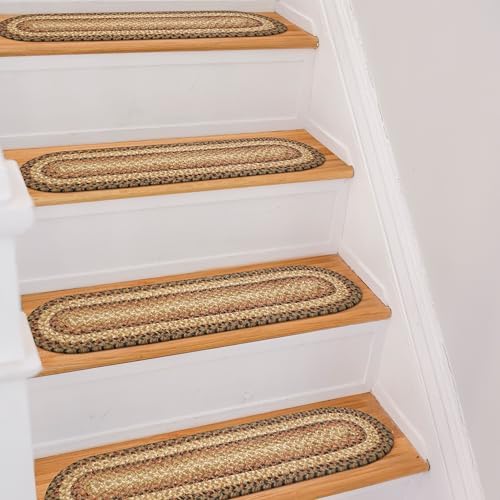 Homespice Russet Jute Braided Stair Treads, Oval 8x28 Set of 13