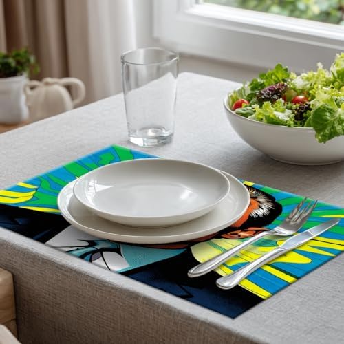 Batmerry American Election Man Linen Placemats Set of 4, Yellow Hair Suit Green Background Washable Table Mats for Kitchen Table Thickened Heat Insulation Dining Set Indoor Outdoor 12X18 in