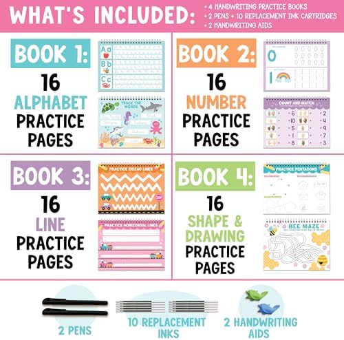4 Grooved Writing Books for Kids 3-5 Large Reusable PreK Tracing Workbooks