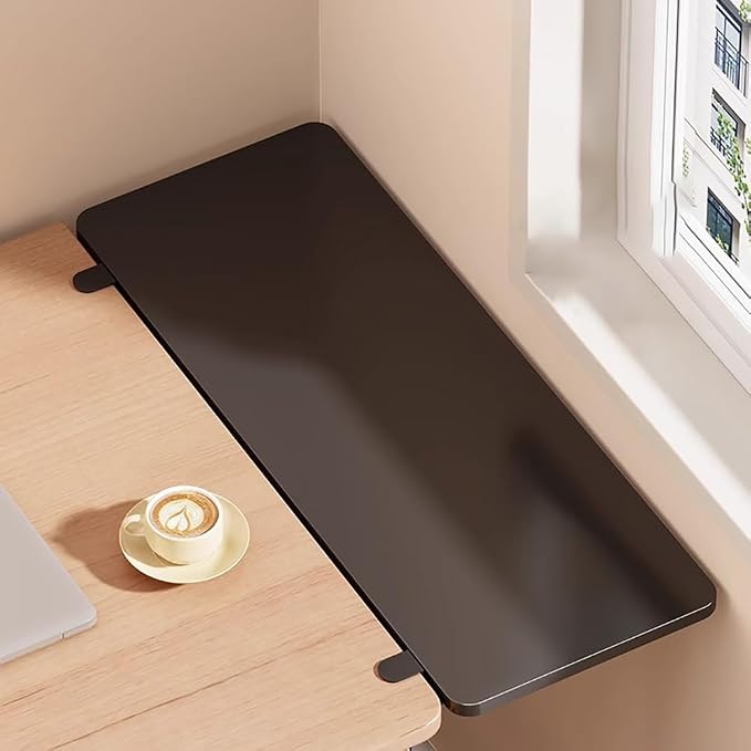 Desk Extender Tray, Punch-Free Clamp on 90° Foldable Keyboard Drawer Tray, Table Mount Armrest Shelf, Computer Elbow Arm Support (Black, 6.9"*9.8"*0.5"/17.5cm*25cm*1.2cm)