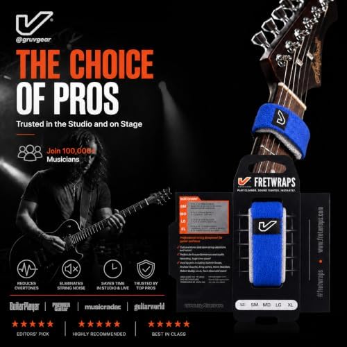 Gruv Gear Fret Wrap & Guitar Mute, Fretwrap for Acoustic, Electric & Bass | String Dampener Recording, Tapping & Practice Accessory (1 Pack, Medium Blue, Fits 5 String Bass, 7 String Guitar)