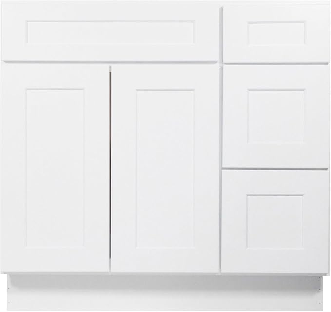 Furinno Shaker Drawers Right Bath Vanity Cabinet Without Top, Ready to Assemble, 21 D x 36 W x 34.5 H, White