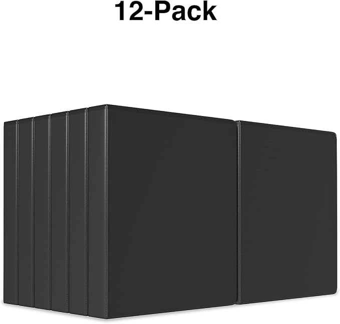 Staples Simply Economy 1.5-Inch Round Ring View Binder, Holds Up to 275 Sheets Each, 12-Pack, Black, Lightweight Binders for School & Office