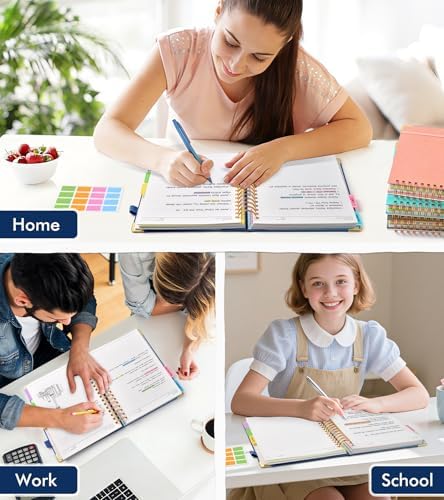 Spiral Notebook Journal with Removable Dividers Tabs, 300 Pages Hardcover Leather 5 Subject College Ruled Notebook, 8.5"x11" Large A4 Lined Journal for Women Men, Spiral Notebook for Work School, Navy