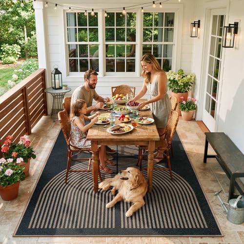 Lahome Modern Rainbow Easy Jute 4x6 Rug, Outdoor Patio Rug for Living Room Washable Black Carpet for Bedroom, Contemporary Non Slip Non Shedding Floor Carpet for Office Backyard