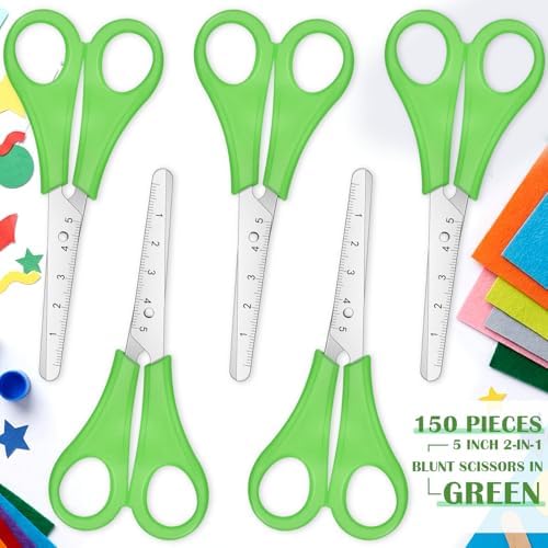 Honoson 150 Pack Student Scissors Bulk with Ruler Blade,Green