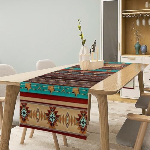Aztec Southwest Table Runner,Ethnic Style Design Geometric Table Runners Dresser Scarves Table Setting Decor for Garden Farmhouse Wedding Party Holiday Dinner Home 13x36 Inch