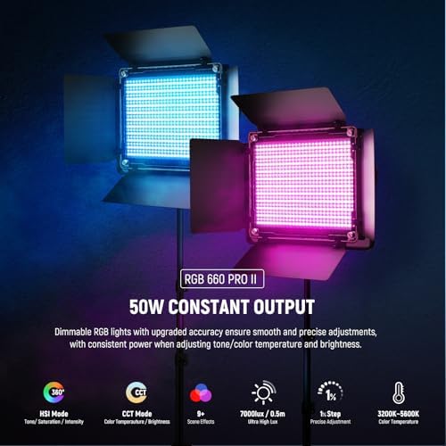 NEEWER Upgraded RGB LED Studio Video Light with Tripod Stand, App Control 50W 7000Lx CRI97+ 3200-5600K Dimmable Panel Key Lighting Kit for Game Streaming YouTube Recording Photography, RGB660 PRO II