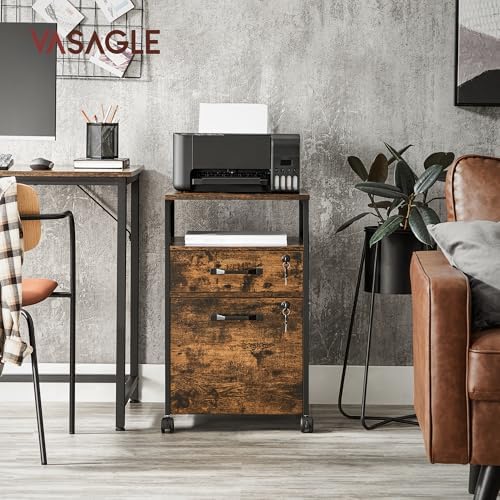 VASAGLE 2 Drawer File Cabinet with Lock, Rolling Printer Stand