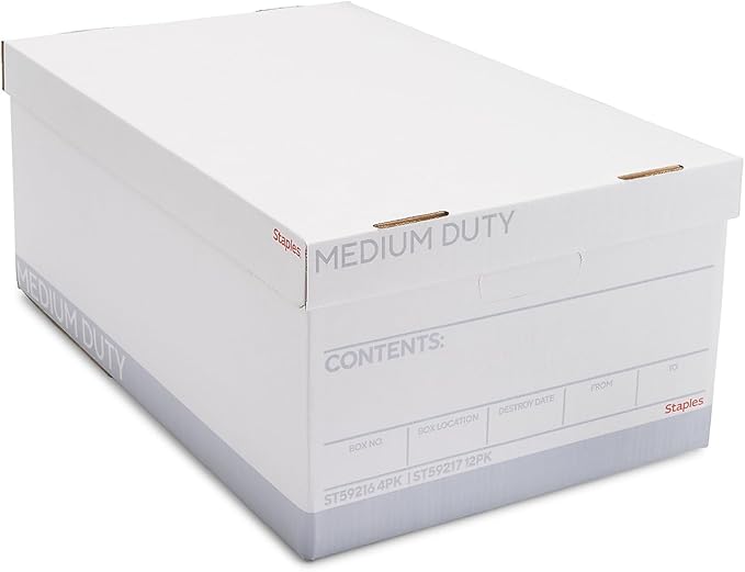 Staples Medium Duty File Box, Lift-Off Lid, Legal, 12/Carton