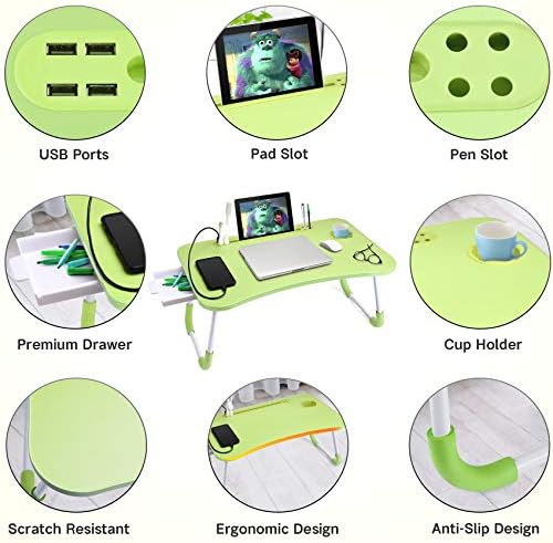 Slendor Bed Desk for Laptop and Writing with Storage, Cup Holder, Light
