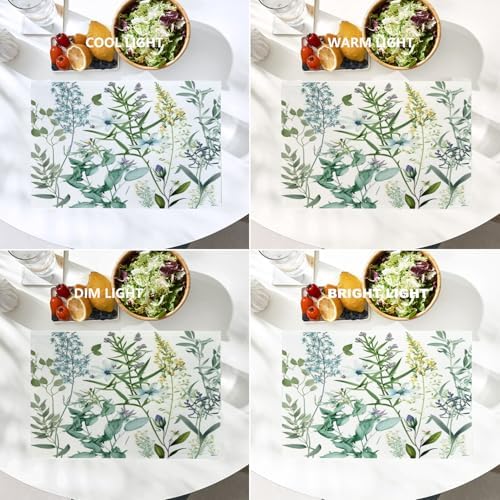 Batmerry Summer Green Sage Linen Placemats Set of 4, Vintage Plant Leaves Elegant Blue Wild Flowers Washable Table Mats for Kitchen Table Thickened Heat Insulation Dining Set Indoor Outdoor 12X18 in