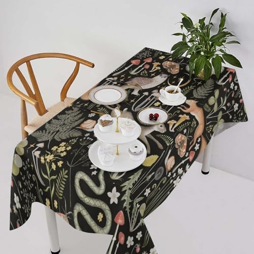 Retro Forest Curtains, Fairy Tale Woodland Wild Animals Moths Owl Snake Cartoon Flowers Mushroom Farmhouse Holiday Tablecloths for Home Kitchen Party Dinner Decor 60x90in