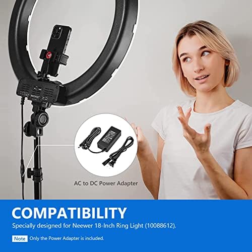 Neewer Photography AC 110V to DC 15V 2.0mm X 5.5mm Power Adapter with Power Cable 4.8A Output Power Supply for Photo Studio Ring Light (Black)