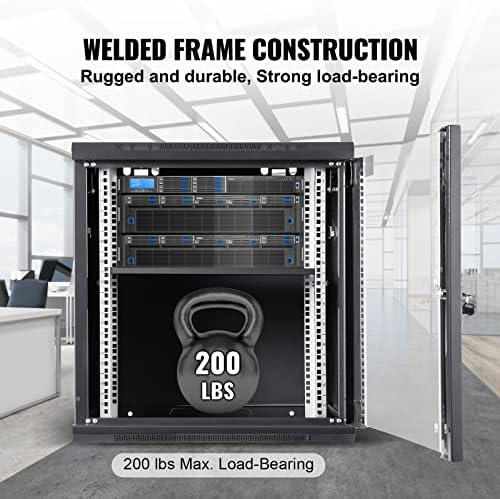 VEVOR 12U Wall Mount Network Cabinet, 15.5'' Deep Server Rack Cabinet Enclosure, 200 lbs Max. Ground-Mounted Load Capacity, with Locking Glass Door Side Panels, for IT Equipment, A/V Devices