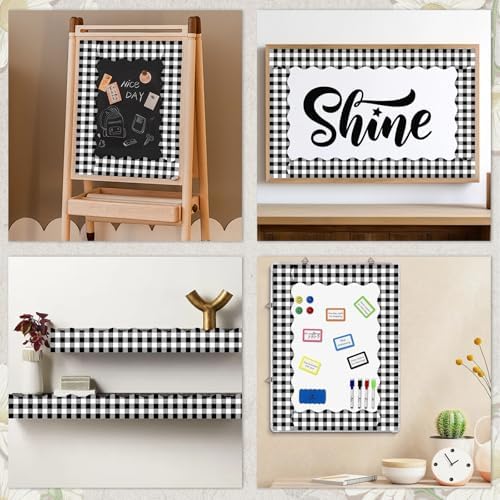 VABAMNA 50 Feet Bulletin Board Borders Black White Checkered Classroom Decor Wavy Scalloped Rolled Border Trims for Back to School Classroom Chalkboard Whiteboard Door Wall Decorations