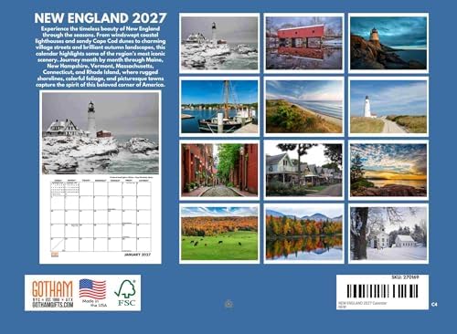 New England Calendar 2027 Monthly Wall Calender 12 Month