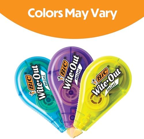 BIC Wite-Out Mini Correction Tape, White, 12-Count Pack, No Dry Time