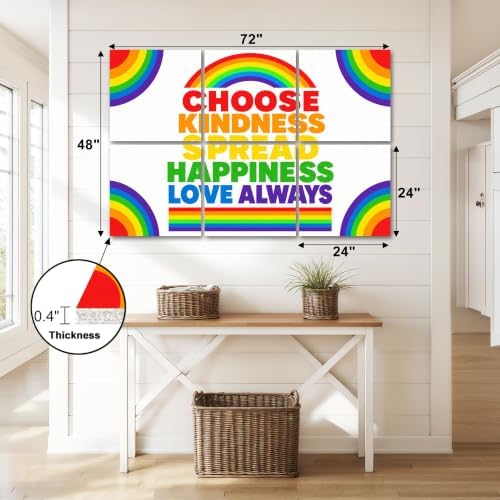 6 Pack Art Acoustic Panels Sound Absorbing Rainbow Motivational Poster Choose Kindness Spread Happiness Love Decorative Soundproof Wall Panels Self Adhesive for Home Recording Studios 72"x48"