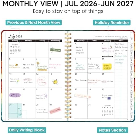 Planner 2026-2027, Weekly & Monthly Academic Calendar, Jul 2026 – Jun 2027