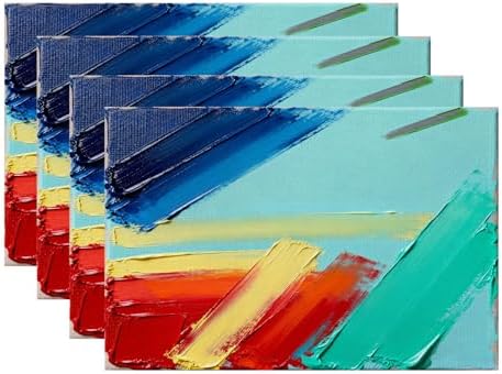 Batmerry Modern Colorful Decorative Placemats, Abstract Art Digital Painting Color Texture Artwork Woven Burlap Modern Placemats for Dining Table Kitchen Farmhouse Wedding Decor Indoor Set of 4