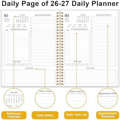 Daily Planner 2026-2027 - July 2026 to June 2027, 7" x 10", Leaf
