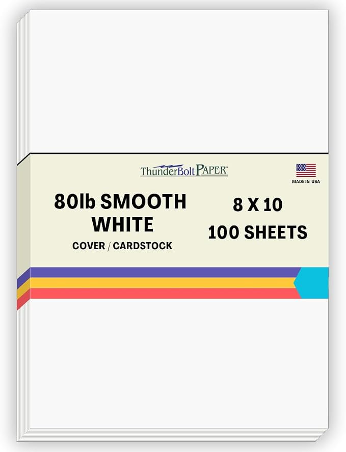 100 Bright White Smooth Card Paper Sheets - 8" X 10" (8X10 Inches) Photo|Picture-Frame Size - 80# (80 lb/pound) Cover Weight - Quality Paper for Consistency in Print as a Result of the Smooth Finish