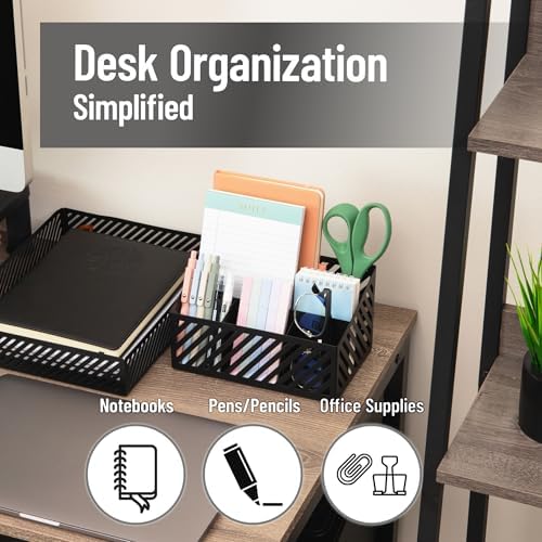 Mind Reader Desktop Organizer and Mail Sorter, Five Compartments, Office Supplies and Accessories, Metal, Black