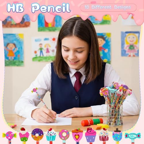Kosiz 300 Piece Happy Birthday Pencil Party Favor Set, 150 Birthday Pencils with 150 Cake Eraser Toppers, Bulk Game Rewards Prize, Goodie Bag Stuffers, Party Supplies