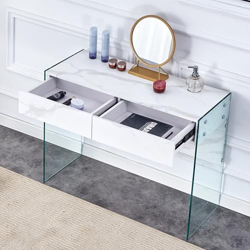 White Environmental Protection Minimalist Dresser, Desk, Desktop Computer Desk, with Double Drawer Storage Space, Simple Home, Perfect for Various Styles of Home Environment.