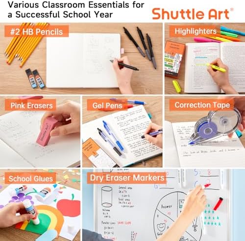Shuttle Art 71 Pack School Supplies Kit, Back to School Supplies for Teachers, Middle High Schools, College School Supply with Highlighters, Pencils, Gel Pens, Dry Erase Markers, Felt Tip Pens, Glue