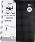 PlanAhead 2026 Planner - 11"x9.75" 15 Month Weekly & Monthly Academic Planner Notebook with Tabs - Black Grid Design - Spiral Calendar Agenda for School, Work & Office