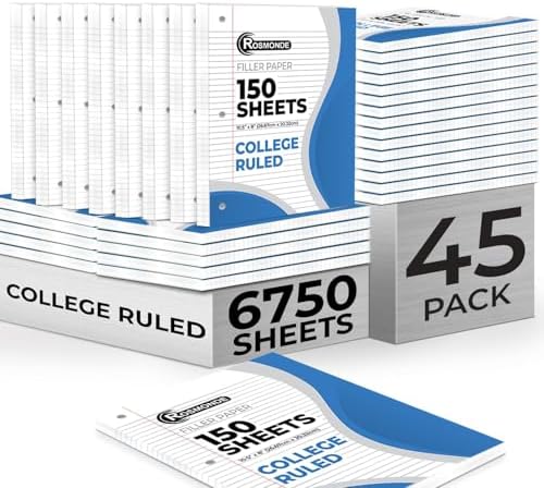Rosmonde 6750 Sheets Loose Leaf Paper Bulk, 45 Pack, College Ruled Paper