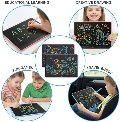 16 Inch LCD Writing Tablet for Kids 2 Pack, Large Drawing Board Doodle Pad, Colorful Screen Erasable Sketch Tablet, Travel Toys and Reusable Learning Gift for Boys Girls（Blue & Pink