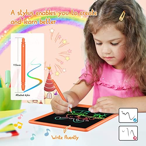 BUKEBU LCD Writing Tablet Doodle Board, Colorful Drawing Pad, Electronic Drawing Tablet, Drawing Pads,Travel Gifts for Kids Ages 3 4 5 6 7 8 Year Old Girls Boys (10.5 inch, Orange&Orange)
