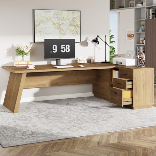 Tribesigns 78" L-Shaped Executive Desk, Large Modern Office Desk with Drawers and Lateral File Cabinet, Business Furniture with Storage Shelves, Big Computer Table for Home Office (Brown)