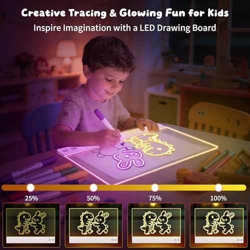 16" Rechargeable LED Drawing Board,13 Light Effects Neon Light Up Drawing Tablet,Dry Erase Glow Doodle Pad with Markers & Tracing Paper,Gift Toy for Boys Girls Birthday Christmas