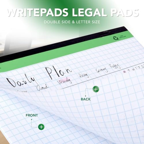 KAISA Graph Paper Legal Pads Writing Pads 6 pad 300 Sheets Recycled Paper 8.5"x11.75" Quad Ruled 4x4 Perforated 50sheets/pad Grid Paper Notepads Writing Tablet White For Office Supplies (White 6pad, 8.5x11.75'')