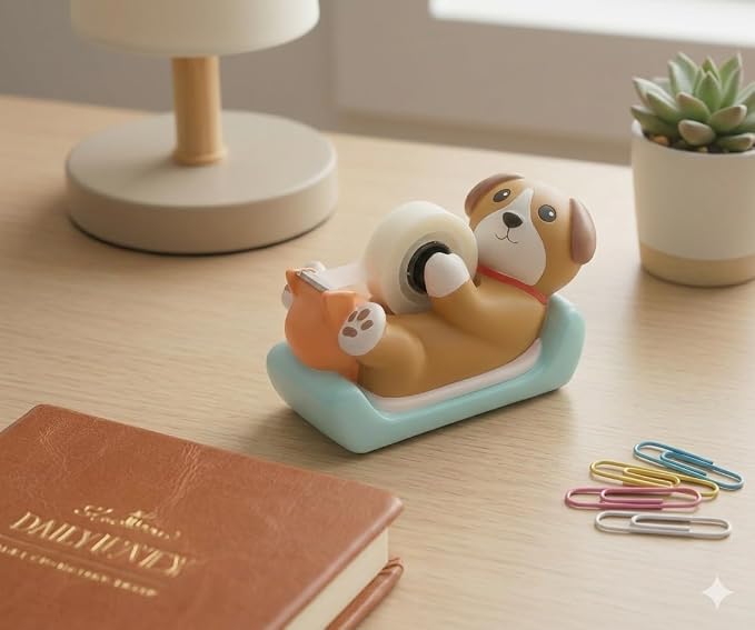 Chapman & Grand Puppy Dog Tape Dispenser (Tan/Turquoise) | Add instant playful character to your desk with this sweet puppy companion! A smile-inducing gift for dog lovers.