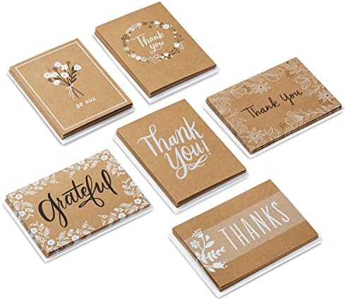Hallmark Thank You Cards Assortment, Rustic Kraft (48) and Graduation Cards, Black and Gold (12) Card Bundles