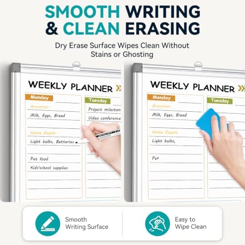 Weekly Dry Erase Calendar Whiteboard with Corkboard, 30" x 20", Silver