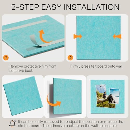 MaxGear Felt Bulletin Board 36" x 24", Aqua Blue Felt Wall Tiles Push Pins