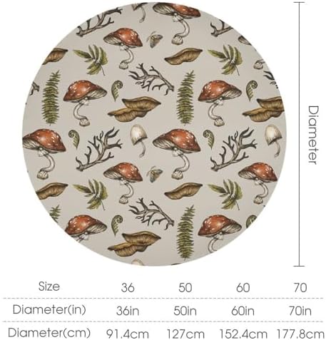 Vintage Woodland Mushroom Tablecloth, Nature Forest Plants Botanical Ferns Print Table Cloth for Farmhouse Kitchen Party Picnic Dinner Decor, 60x60in